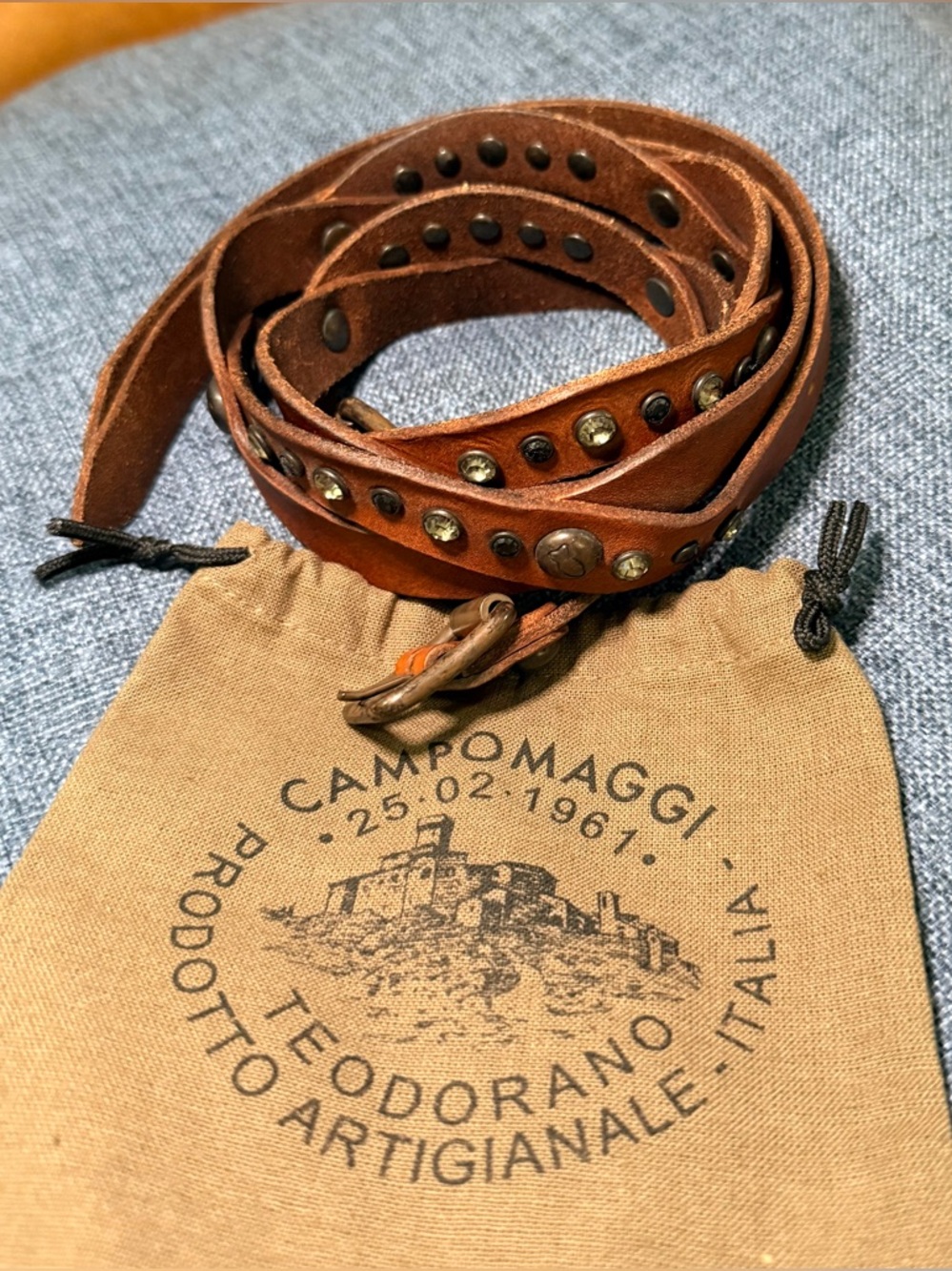 Campomaggi Brown Studded double buckle Leather Belt